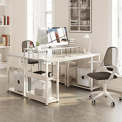 ODK Escritorio con Estante Reversible, Escritorio de Ordenador con Soporte de Monitor y Estantes, Mesa de PC con Estantería Mesa de Oficina para Home Office (120x50x86.5cm, White)