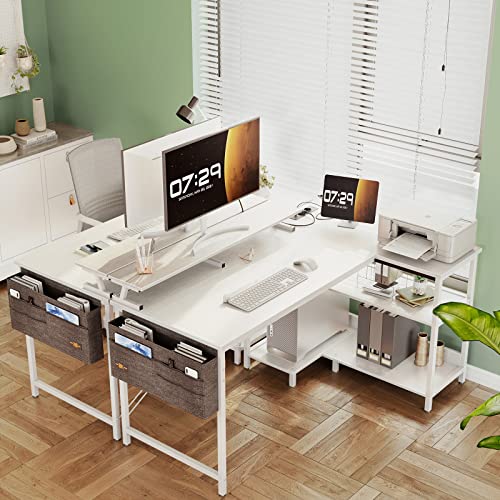 ODK Escritorio de Esquina Gaming con Puerto de Carga USB y Toma de Corriente, Mesa de Ordenador en Forma de L con Estantes de Almacenamiento y Soporte Monitor para Hogar Oficina (120x80x88cm, White)