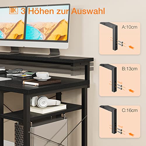 ODK Escritorio, Escritorio Esquinero Reversible de 140×137 cm con Estantería, Mesa de Oficina con Soporte de Monitor Largo Ajustable, Escritorio en Forma de L para Estudio y Oficina en Casa (Black)