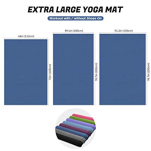 Odoland Esterilla de Yoga Grande 200 x 130 x 0.6 cm, Alfombrilla Deporte 6mm Grueso de Ecológico TPE, Antideslizante, Colchoneta de Pilates, Estiramientos, Gimnasia en Casa o en Gimnasio, Azul