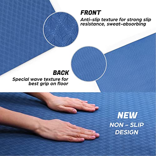 Odoland Esterilla de Yoga Grande 200 x 130 x 0.6 cm, Alfombrilla Deporte 6mm Grueso de Ecológico TPE, Antideslizante, Colchoneta de Pilates, Estiramientos, Gimnasia en Casa o en Gimnasio, Azul