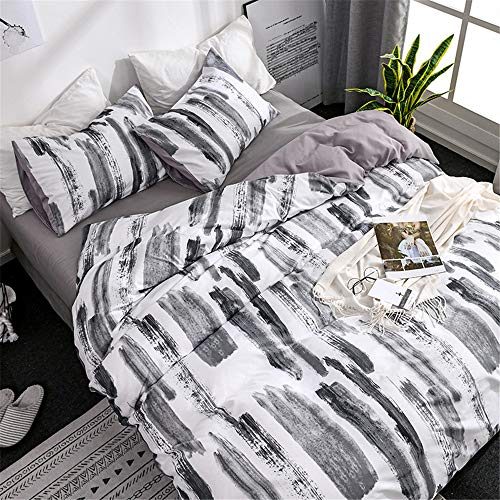 Odot Juego De Ropa De Cama con Funda De Edredón, Anti-Ácaro Microfibra Cremallera Funda Nórdica Funda De Almohada, Rayas Geométricas De Celosía (Pluma y Tinta,Cama 150/160cm 220x240cm)