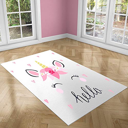 Oedim Alfombra Infantil Unicornio con Corazones para Habitaciones PVC | 95 x 120 cm |Moqueta PVC | Suelo vinílico | Decoración del Hogar | Suelo Sintasol | Suelo de Protección Infantil |