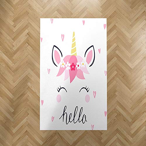 Oedim Alfombra Infantil Unicornio con Corazones para Habitaciones PVC | 95 x 120 cm |Moqueta PVC | Suelo vinílico | Decoración del Hogar | Suelo Sintasol | Suelo de Protección Infantil |