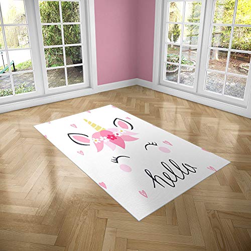 Oedim Alfombra Infantil Unicornio con Corazones para Habitaciones PVC | 95 x 120 cm |Moqueta PVC | Suelo vinílico | Decoración del Hogar | Suelo Sintasol | Suelo de Protección Infantil |