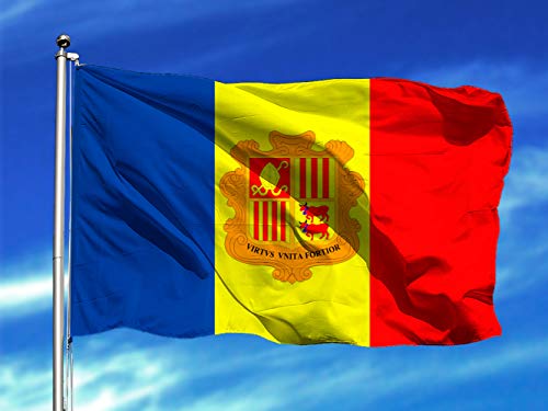 Oedim Bandera de Andorra 85x1,50cm | Reforzada y con Pespuntes | Bandera con 2 Ojales Metálicos y Resistente al Agua