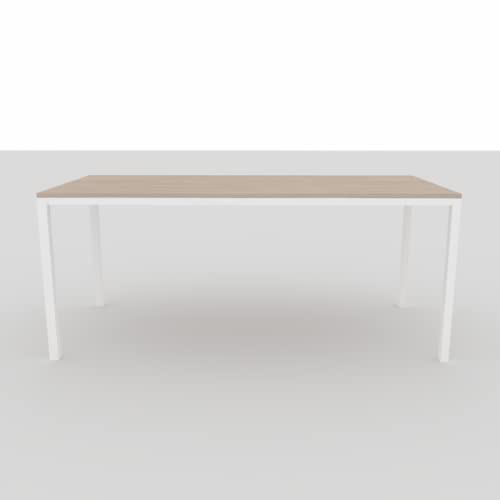 OFICIT Mesa de Oficina Ideal para teletrabajo, despachos, Sala de Estudios y Ordenadores. con Gran amplitud para Dar más Comodidad, con Estructura metálica perimetral Blanco (180x80, Roble)