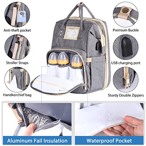 Ohotter Mochilas de Pañales para Bebé, Grande Mochila Carro Bebé, Impermeable Multifuncionales Bolsas para Bebés con Portátil Cambiador y Porta Chupones Para Mamá y Papá (Gris)