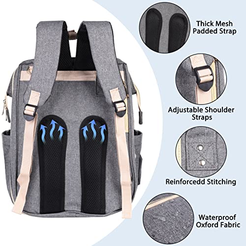 Ohotter Mochilas de Pañales para Bebé, Grande Mochila Carro Bebé, Impermeable Multifuncionales Bolsas para Bebés con Portátil Cambiador y Porta Chupones Para Mamá y Papá (Gris)