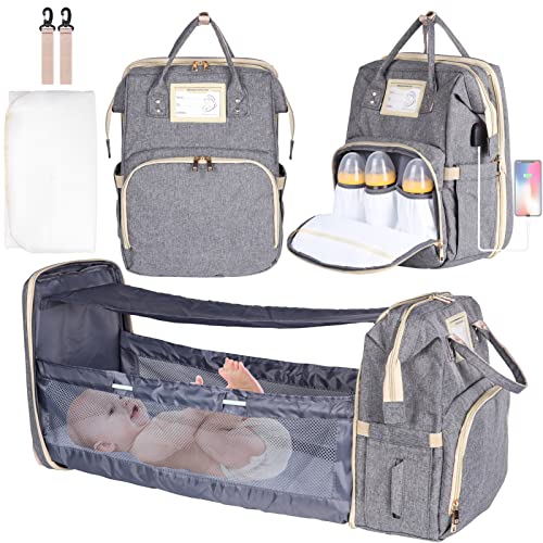 Ohotter Mochilas de Pañales para Bebé, Grande Mochila Carro Bebé, Impermeable Multifuncionales Bolsas para Bebés con Portátil Cambiador y Porta Chupones Para Mamá y Papá (Gris)