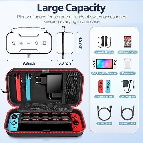 OIVO Funda para Nintendo Switch/OLED, Funda de Transporte para Consola y Accesorios de Nintendo Switch, Funda de Viaje Switch con 20 Ranuras para Tarjetas de Juego - Rojo