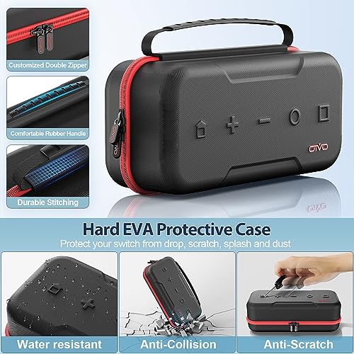 OIVO Funda para Nintendo Switch/OLED, Funda de Transporte para Consola y Accesorios de Nintendo Switch, Funda de Viaje Switch con 20 Ranuras para Tarjetas de Juego - Rojo