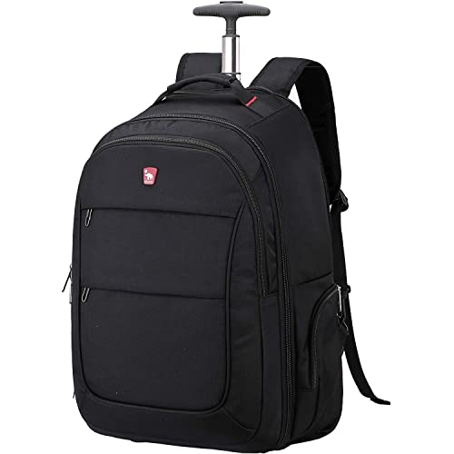 OIWAS Mochila con Ruedas Adulto Negra Bolsa de Viaje Trolly para Portátil de 15.6 Pulgadas Equipaje de Mano Unisex 30L