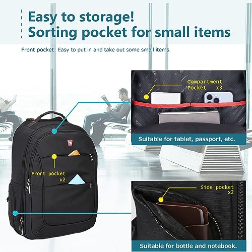 OIWAS Mochila con Ruedas Adulto Negra Bolsa de Viaje Trolly para Portátil de 15.6 Pulgadas Equipaje de Mano Unisex 30L