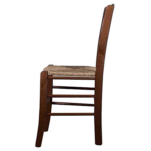 OKAFFAREFATTO MADDALONI Silla de madera maciza de color nogal oscuro con asiento de paja para restaurante, casa, mod. PAESANA Robusto con Grosor Patas de 36 mm x 40 mm Nuevo ya montado