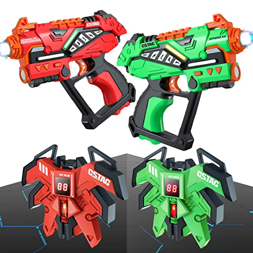 OKKIDY Juego de Pistola Lasertag Recargable con Chalecos y Cable de Carga 2 Unidades, Pistolas de Tag Infrarrojo CS para Niños y Adultos, 6 7 8 9 10 11 12 Años+ Niños y Niñas Interior al Aire Libre