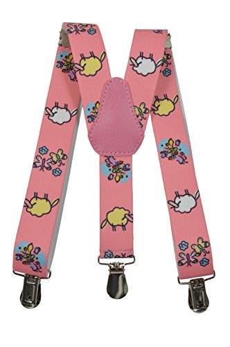 Olata Tirantes de Tela Elastizada Infantiles Unisex En Forma De Y Con Diseño De Oveja (1-5 Años) - 2.5cm. Rosa