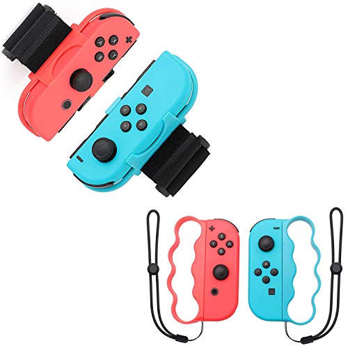 OLDZHU 2 Pack Bandas de muñeca para Just Dance 2021/2020 / 2019 Compatible con NS Switch, con 2 Agarre de boxeo para Joy-Cons,Bandas de Muñeca Elástica Ajustable para Joy-con Controlador