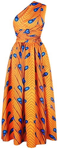 OLIPHEE Mujer Vestido Africano Floral Falda Multifuncional Fiestas Elegante Larga Azul PlumaL-1