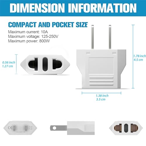 Oliveria 4 Piezas Adaptador Enchufe Europeo a Americano, Adaptador Enchufe Americano a Español, Adaptador Enchufe Americano para Europa/USA/US/China/Japón/Canadá/México/Acerca-Blanco
