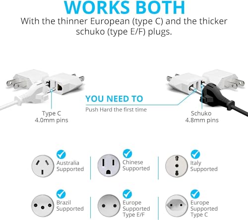 Oliveria 4 Piezas Adaptador Enchufe Europeo a Americano, Adaptador Enchufe Americano a Español, Adaptador Enchufe Americano para Europa/USA/US/China/Japón/Canadá/México/Acerca-Blanco
