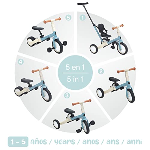 Olmitos - Triciclo Evolutivo de Bebé 5 en 1 GYRO - Bicicleta Niños Desde 1 Año hasta 5 años - De Triciclo a Bicicleta con o sin Pedales – Adaptable y transformable (Menta)