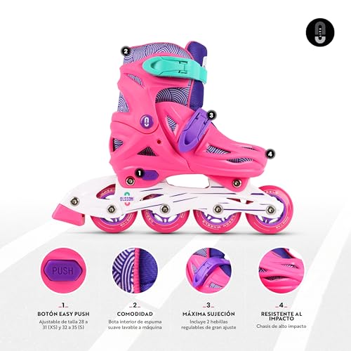 OLSSON Patines en línea Infantil Lite Sally Talla 28-35 - Sistema de Talla Ajustable - Rodamientos ABEC 7 - chasis Resistente al Impacto - Ruedas 64/70MM - Sujeción Regulable - Homologado (32-35)