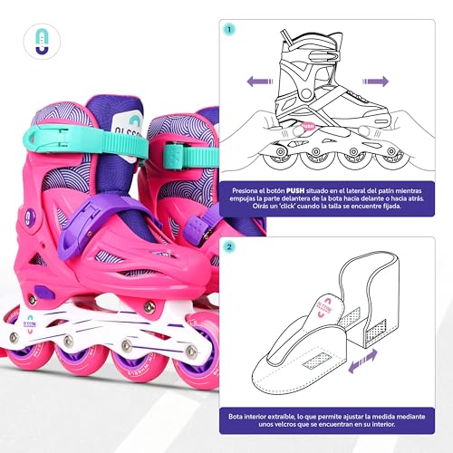 OLSSON Patines en línea Infantil Lite Sally Talla 28-35 - Sistema de Talla Ajustable - Rodamientos ABEC 7 - chasis Resistente al Impacto - Ruedas 64/70MM - Sujeción Regulable - Homologado (32-35)