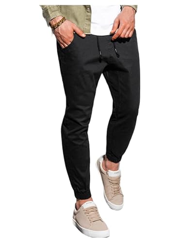 Ombre Pantalones con Cordón para Hombre Joggers Básicos de Deporte Workout Jogging Fit Casuales Deportivos de Chándal Pantalón Largo Jogger Estilo Deportivo Slim 6 Colores S-XXL (M, Negro)