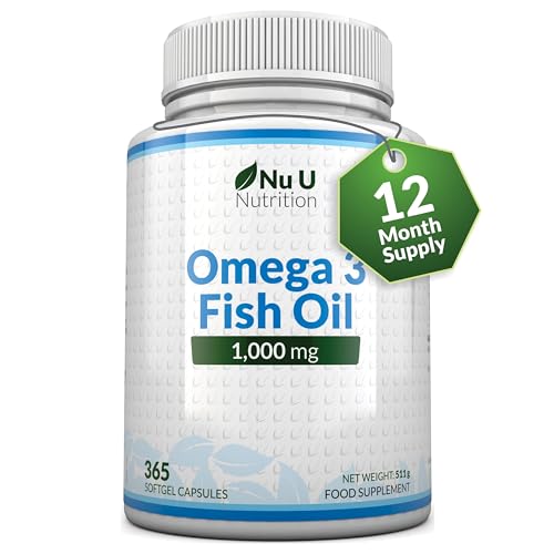 Omega 3 1000mg de Alta Potencia - 365 Cápsulas - Ácidos Grasos 540mg EPA y 340mg DHA por dosis diaria - Aceite de Pescado de Aguas Frías - Nu U Nutrition