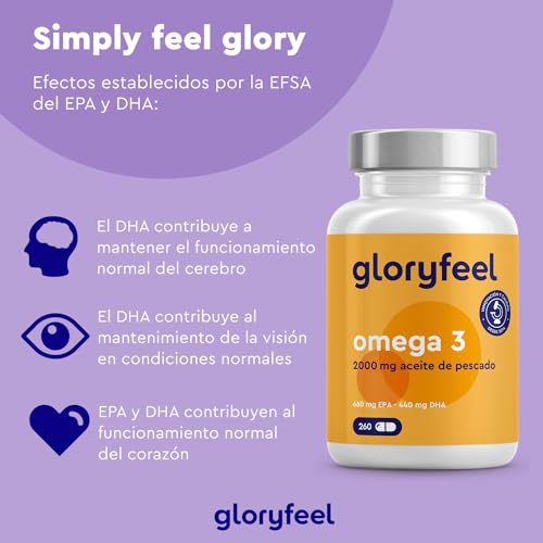 Omega 3 2000mg - 260 cápsulas blandas - 660mg de EPA y 440mg de DHA - Máxima concentración de Aceite de pescado - Cerebro, visión y corazón* - Para +4 meses (2 diarias)