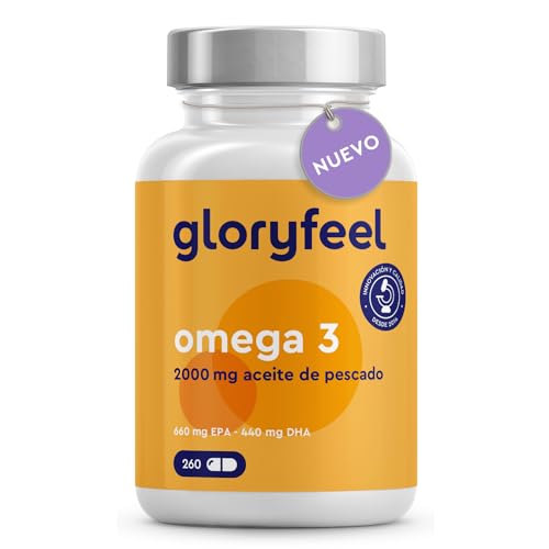 Omega 3 2000mg - 260 cápsulas blandas - 660mg de EPA y 440mg de DHA - Máxima concentración de Aceite de pescado - Cerebro, visión y corazón* - Para +4 meses (2 diarias)