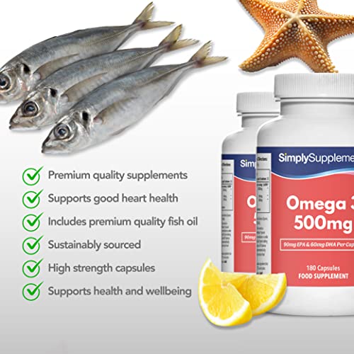 Omega 3 500mg - ¡Bote para 1 año ! -360 cápsulas - Con DHA y EPA - SimplySupplements