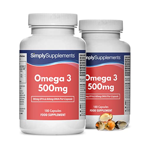 Omega 3 500mg - ¡Bote para 1 año ! -360 cápsulas - Con DHA y EPA - SimplySupplements