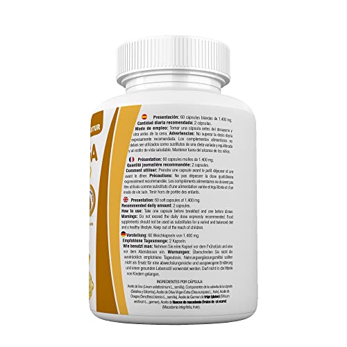 Omega 3 6 7 9, 60 perlas enriquecidas con aceite de lino, onagra, oliva, germen de trigo y nueces de Macadamia, beneficioso para el corazón, vista y cerebro. Nueva fórmula. novonatur