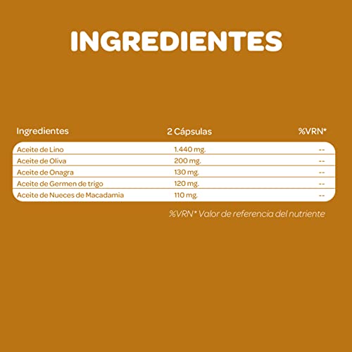 Omega 3 6 7 9, 60 perlas enriquecidas con aceite de lino, onagra, oliva, germen de trigo y nueces de Macadamia, beneficioso para el corazón, vista y cerebro. Nueva fórmula. novonatur