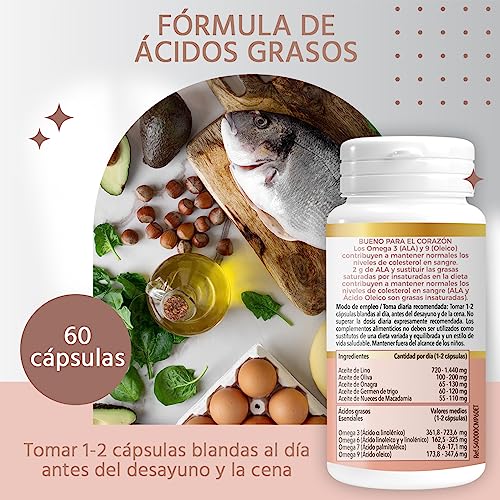 Omega 3 6 9 Cápsulas. Contribuye A Mantener Normales Los Niveles De Colesterol En Sangre. Rico en Ácidos Grasos Esenciales De Origen Vegetal. Contiene Omega 7. 60 Perlas Para 20 Días.