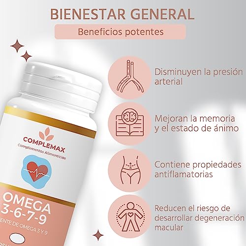 Omega 3 6 9 Cápsulas. Contribuye A Mantener Normales Los Niveles De Colesterol En Sangre. Rico en Ácidos Grasos Esenciales De Origen Vegetal. Contiene Omega 7. 60 Perlas Para 20 Días.