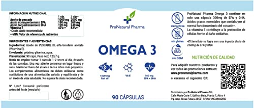 OMEGA 3 | 90 cápsulas | Aceite de pescado puro + Vitamina E | 1000mg - Ácido grasos 300mg EPA+DHA ProNatural Pharma