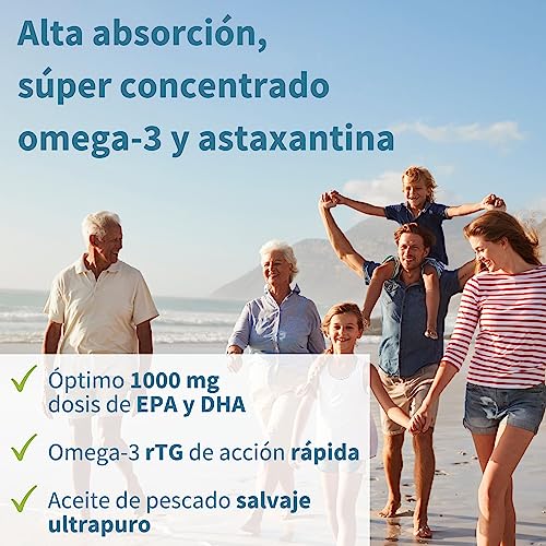 Omega 3 Súper Concentrado 1000 mg de EPA y DHA, 180 Cápsulas de Alta Absorción, Aceite de Pescado Salvaje con Astaxantina, Ultra Puro, Sabor a limón de Igennus