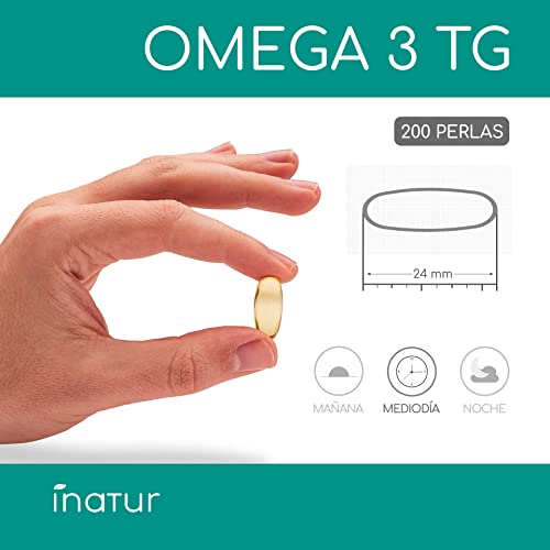 Omega 3 TG 2.000 mg – 200 perlas | Inatur | Triglicéridos Naturales | Suministro para más de 6 meses | 18% EPA (180 mg) y 12% DHA (120 mg | Salud Cardiovascular