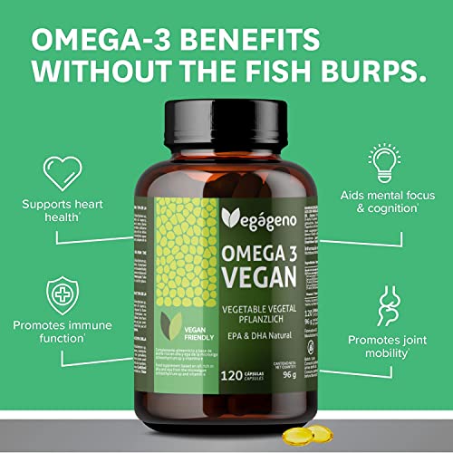 OMEGA 3 VEGAGENO - Aceite de Algas 2000MG de Origen Vegetal. Alta Concentración 600 mg DHA y 300mg EPA por Dosis Diaria. 100% Natural. Sin Gluten. No GMO. VEGAN Friendly