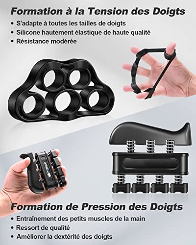 Omesiry Hand Grip Set de 5 Piezas de Antebrazo Ejercitar (10-100 KG) Fortalecedor de Antebrazo con Dispositivo de Entrenamiento de Conteo Inteligente,Ejercitador de Dedos y Pelota Antiestrés