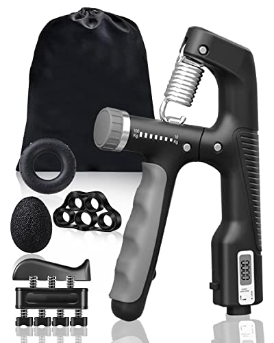 Omesiry Hand Grip Set de 5 Piezas de Antebrazo Ejercitar (10-100 KG) Fortalecedor de Antebrazo con Dispositivo de Entrenamiento de Conteo Inteligente,Ejercitador de Dedos y Pelota Antiestrés