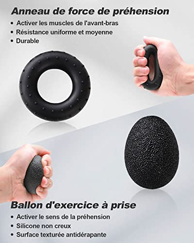 Omesiry Hand Grip Set de 5 Piezas de Antebrazo Ejercitar (10-100 KG) Fortalecedor de Antebrazo con Dispositivo de Entrenamiento de Conteo Inteligente,Ejercitador de Dedos y Pelota Antiestrés