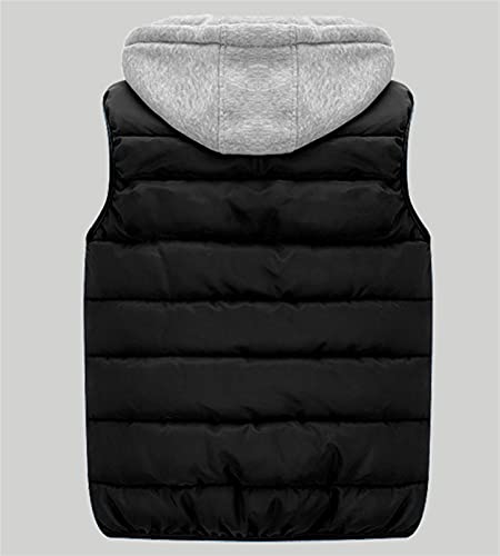 Ommda Chaleco Acolchados con capucha para Hombre, Invierno Chalecos Acolchados con Bolsillo y Cremallera, Negro, M