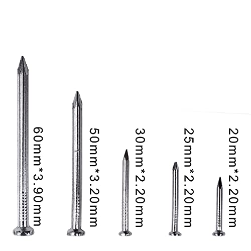 OMOTOOL Hardware Surtido de clavos cemento de acero (280 unidades). Clavos para pared de hormigón galvanizado, para colgar imágenes y carpintería, adecuado para paneles de yeso y pino,5 tamaño surtido