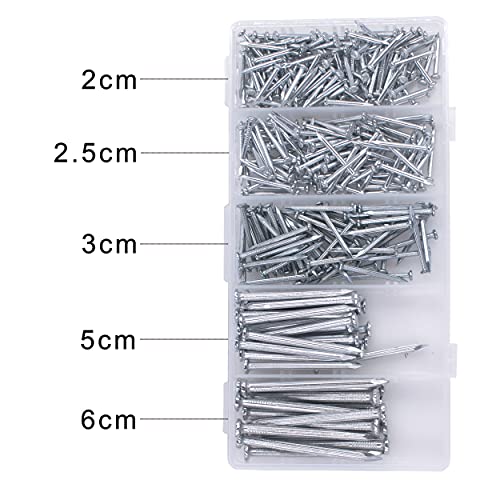 OMOTOOL Hardware Surtido de clavos cemento de acero (280 unidades). Clavos para pared de hormigón galvanizado, para colgar imágenes y carpintería, adecuado para paneles de yeso y pino,5 tamaño surtido