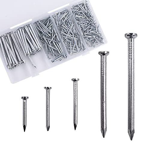 OMOTOOL Hardware Surtido de clavos cemento de acero (280 unidades). Clavos para pared de hormigón galvanizado, para colgar imágenes y carpintería, adecuado para paneles de yeso y pino,5 tamaño surtido