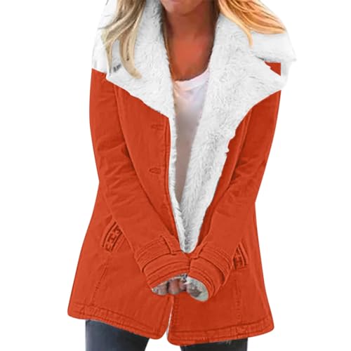 OnaiC Chaqueta de invierno para mujer, forro polar, abrigo de entretiempo, chaqueta larga de solapa corta, deportiva, chaqueta de felpa gruesa, chaqueta cálida a prueba de viento, chaqueta para